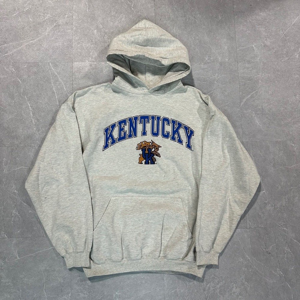 Vintage Gildan Kentucky Wildcats Hoodie Mens Large Grey Heavyweight Sweatshirt